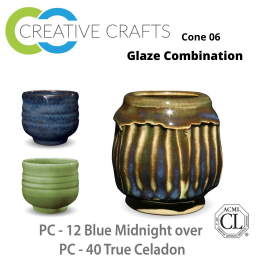 Blue Midnight PC-12 over True Celadon PC-40 Pottery Cone 5 Glaze Combination